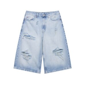 Perforated Hole Decoration Mid-waist Denim Casual Shorts